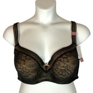 Cacique Modern Collection Lightly Lined Lace Balconette Bra Black Size 46C